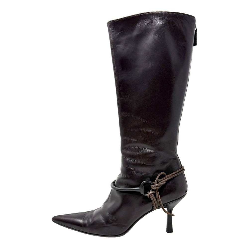 Gucci Tom Ford FW 1999 Horsebit Harness Brown Leather Boots 7.5 Kendall Jenner